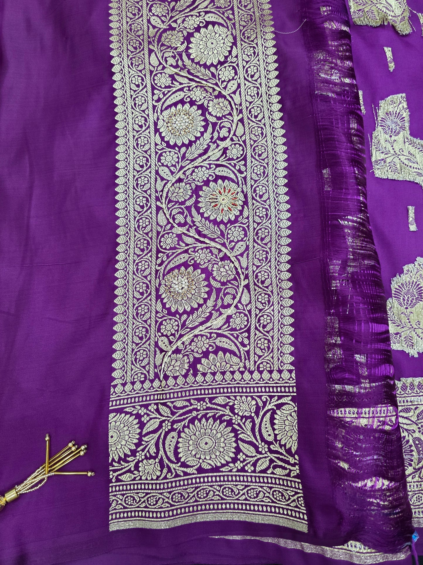Purple Zardozi Zarkan Banarasi Katan Saree
