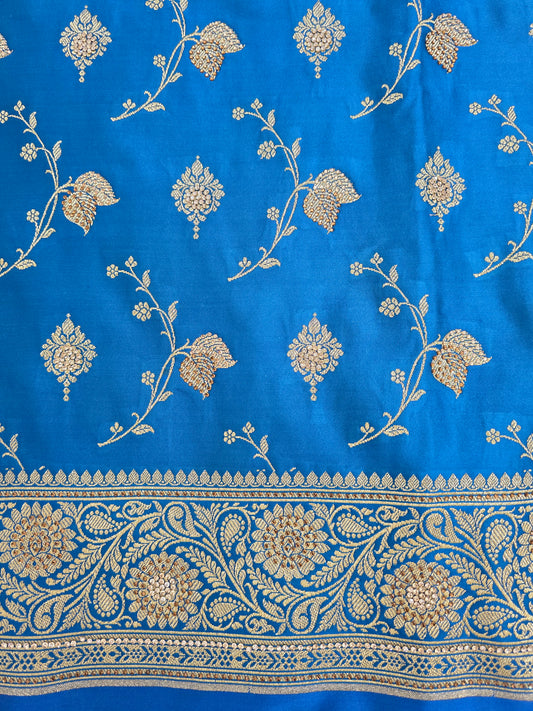 Blue Zarkan Swarovski Banarasi silk Saree