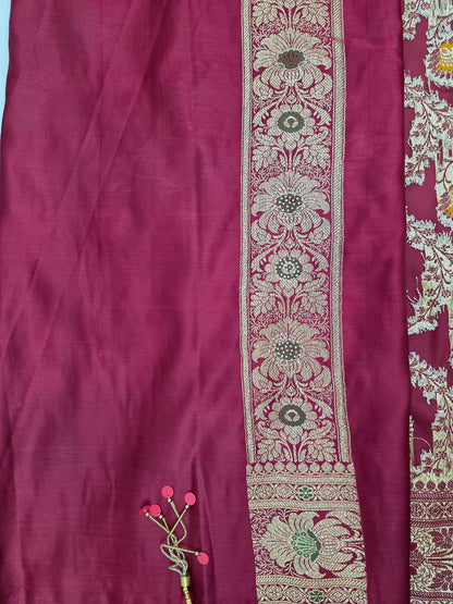 Maroon katdana swarovski Banarsi Katan Saree