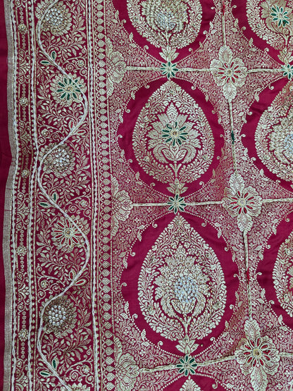 Maroon Zardozi Zarkan Banarasi Saree