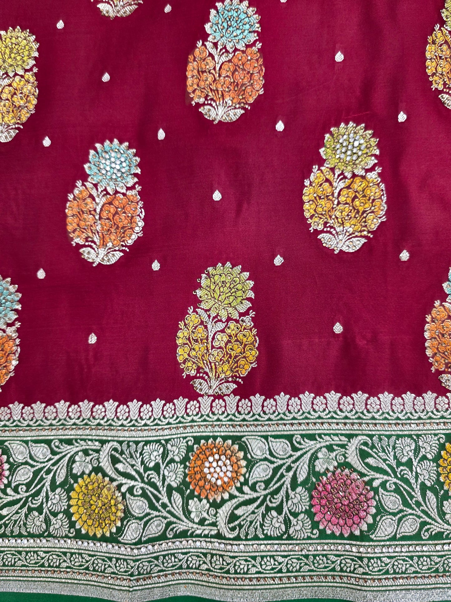 Maroon Mina Kari Zarkan Swarovski Banarasi Saree