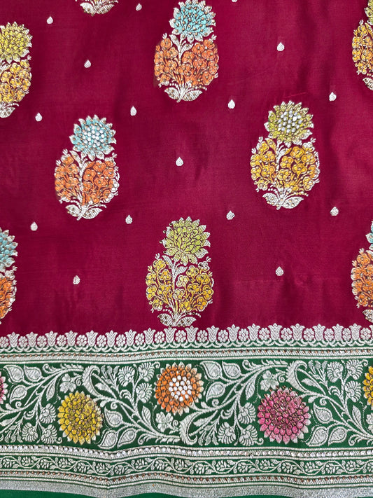 Maroon Mina Kari Zarkan Swarovski Banarasi Saree