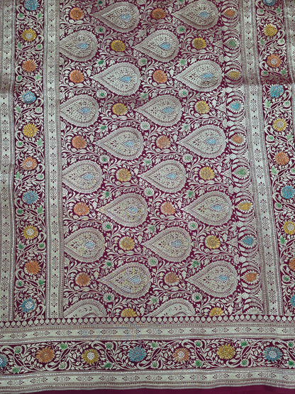 Maroon Zarkan swarovski Banarasi Katan Saree