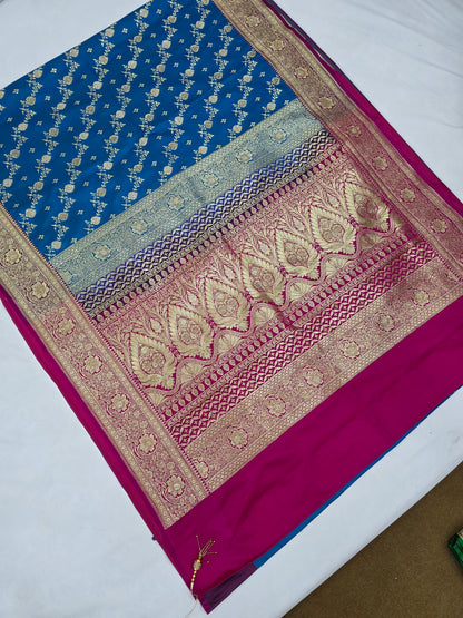 Firozi Blue Zarkan Swarovski Banarasi Saree