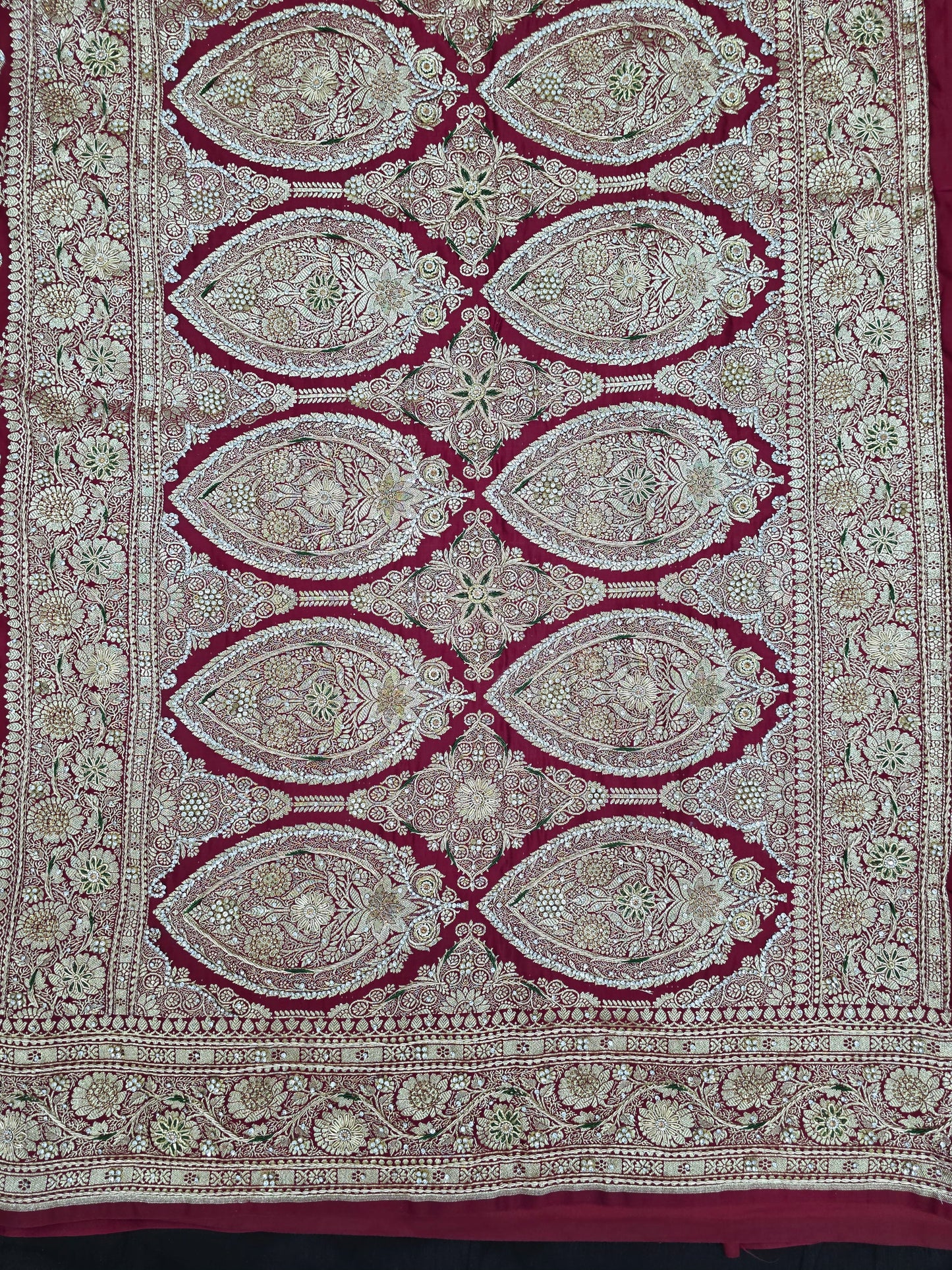 Maroon Zardozi Zarkan Banarasi Katan Saree