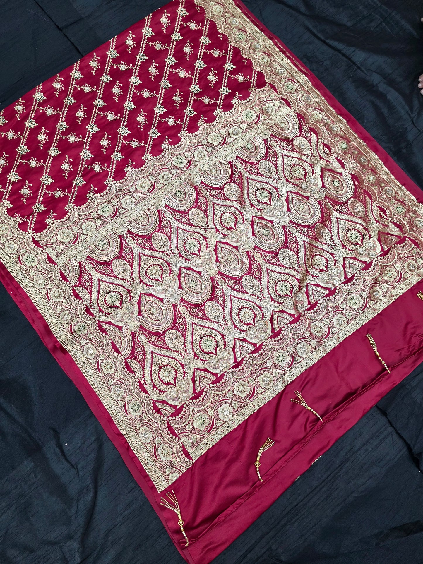 Maroon Zardozi Zarkan Banarasi Katan Saree