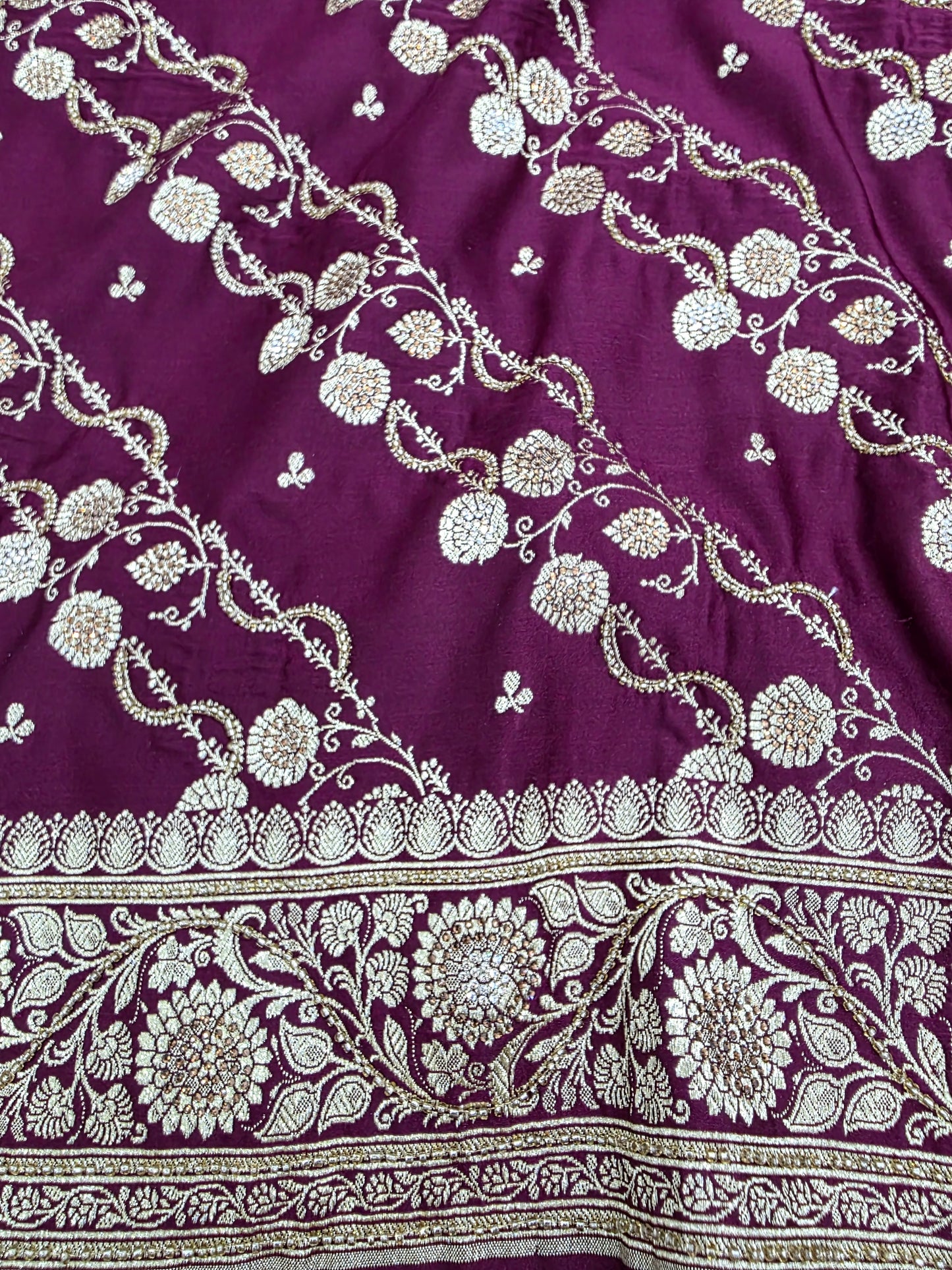Wine Zarkan Moti Banarasi Silk Saree