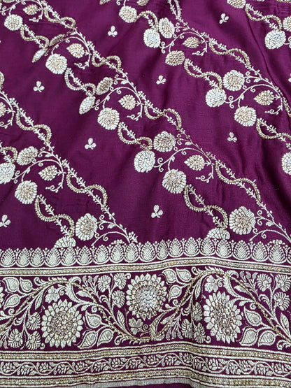 Wine Zarkan Moti Banarasi Silk Saree