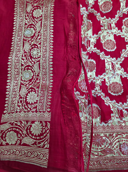 Maroon Zardozi Zarkan Banarasi Saree