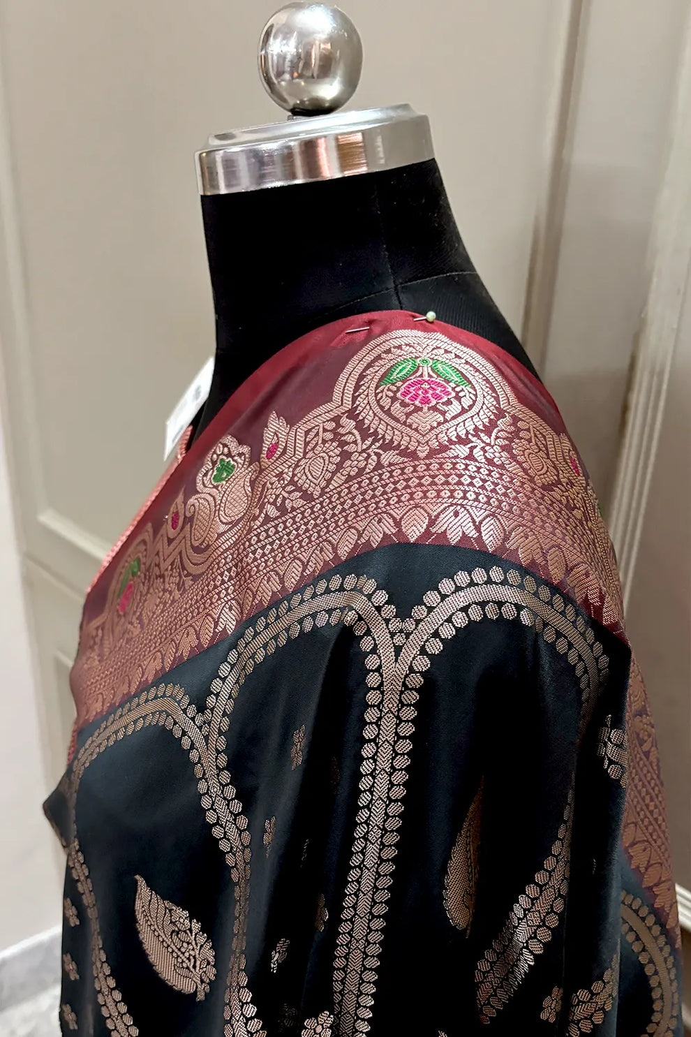 Black and Red banarasi silk saree