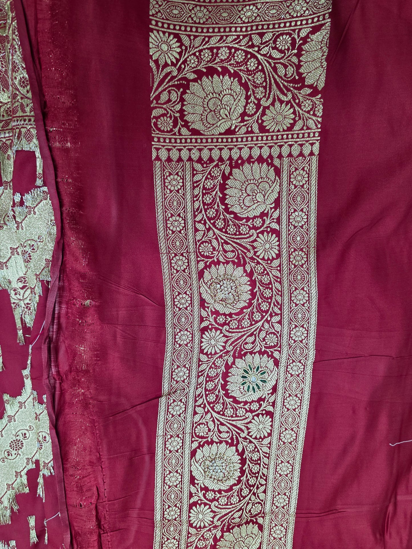 Maroon Zardozi Zarkan Banarasi Katan Saree