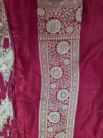 Maroon Zardozi Zarkan Banarasi Katan Saree