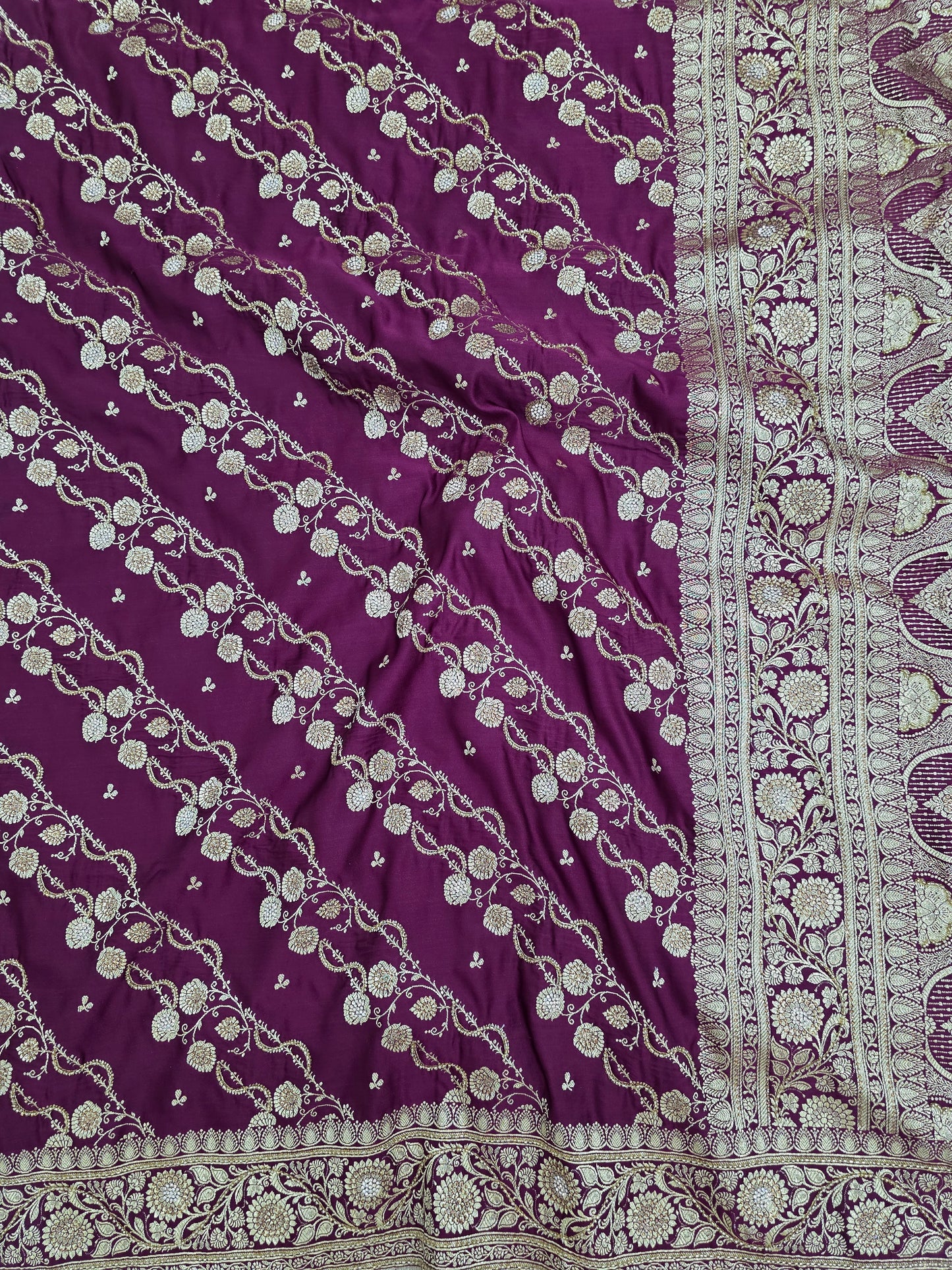Wine Zarkan Moti Banarasi Silk Saree