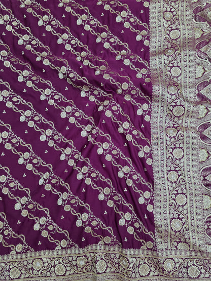 Wine Zarkan Moti Banarasi Silk Saree