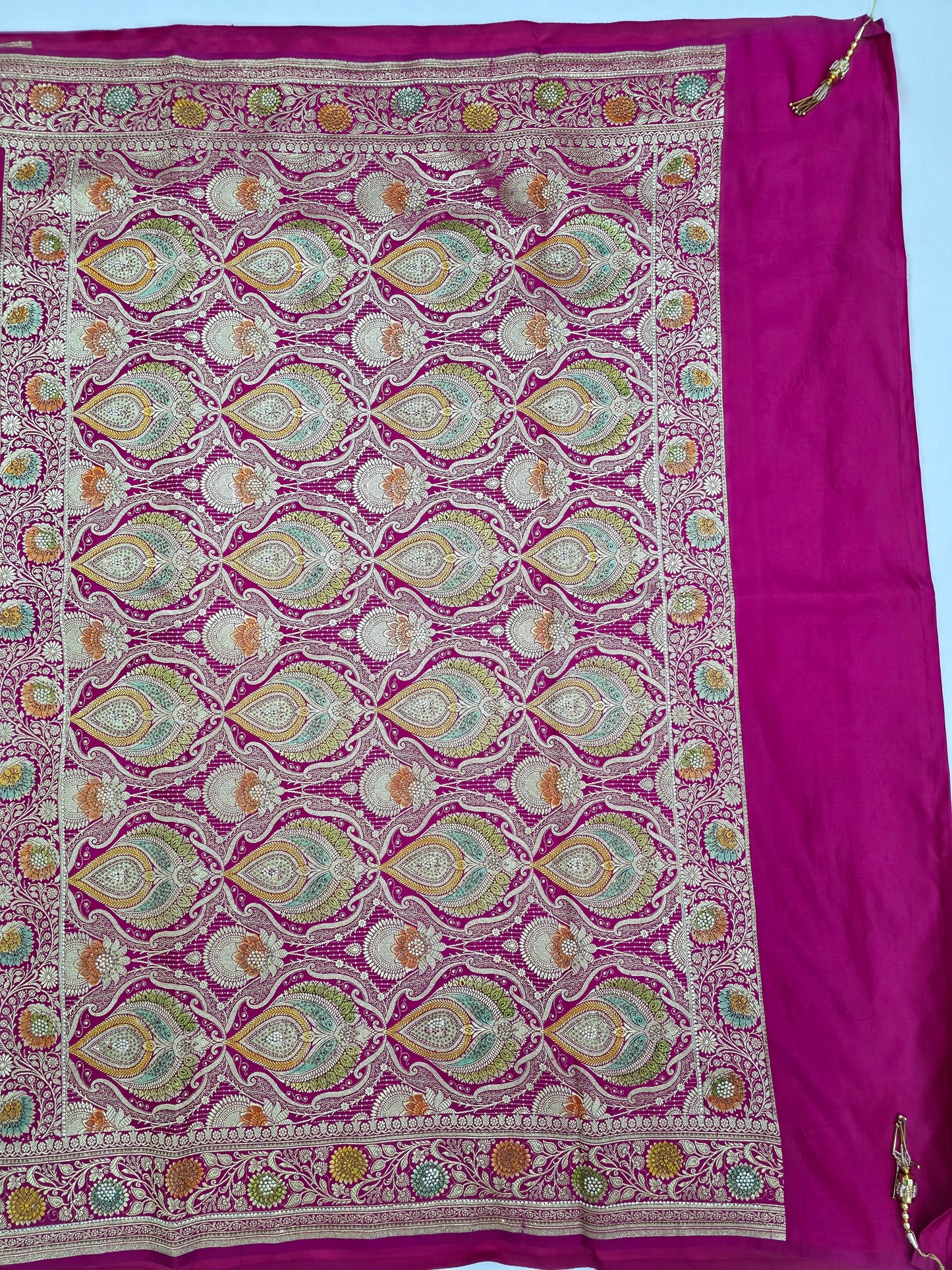 Rani Mina Kari Zarkan Swarovski Banarasi Saree