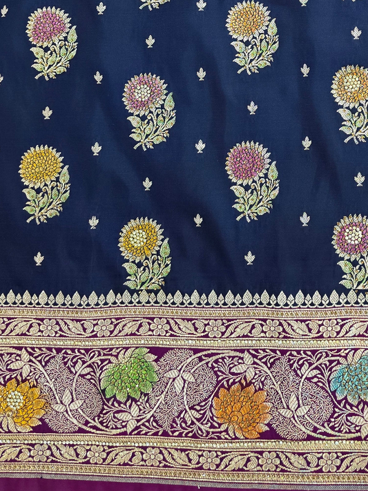 Navy Zarkan Swarovski Banarasi Katan Saree
