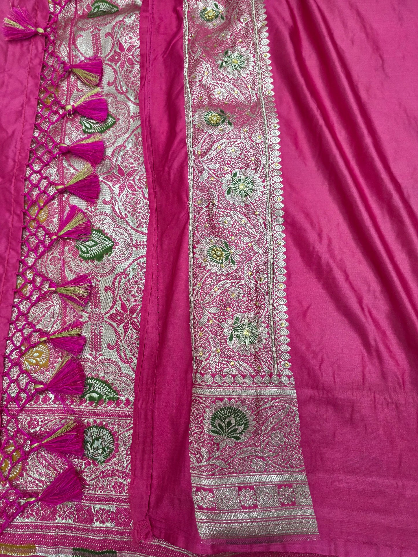 Strawberry Rani Pink Zardozi Zarkan Banarasi  Katan Saree