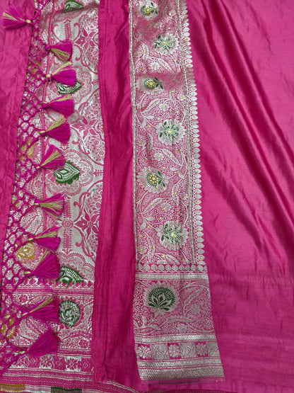 Strawberry Rani Pink Zardozi Zarkan Banarasi  Katan Saree