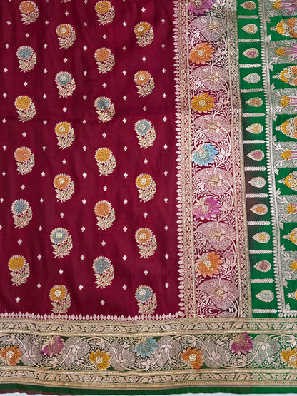 Maroon Zarkan Swarovski  Banarsi Katan saree
