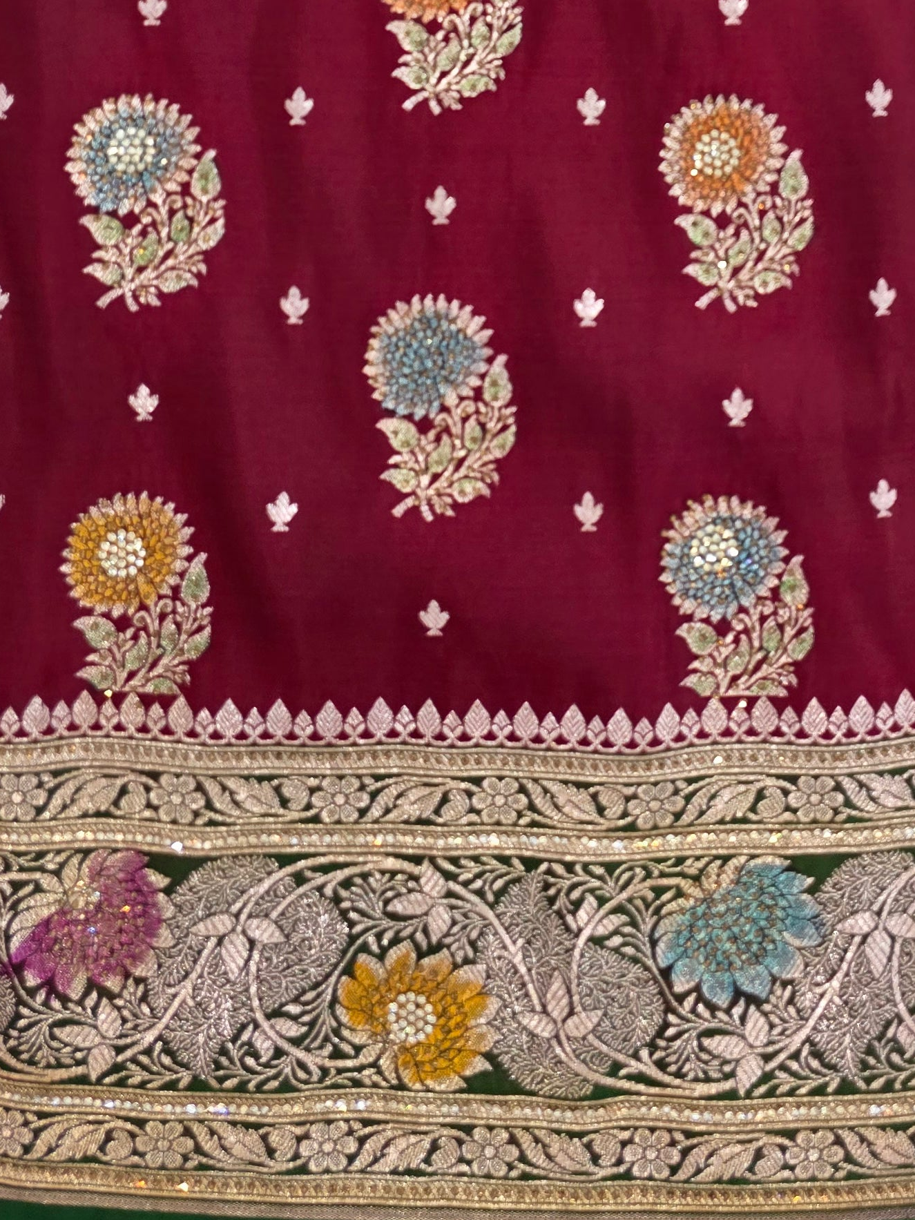 Maroon Zarkan Swarovski  Banarsi Katan saree