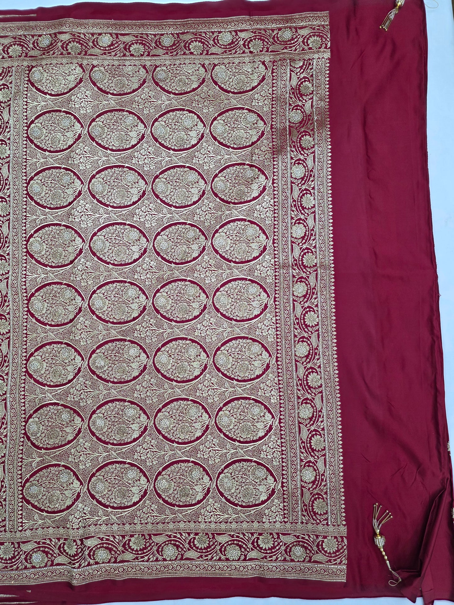 Maroon Zarkan Swarovski Banarasi Saree