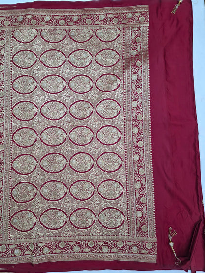 Maroon Zarkan Swarovski Banarasi Saree