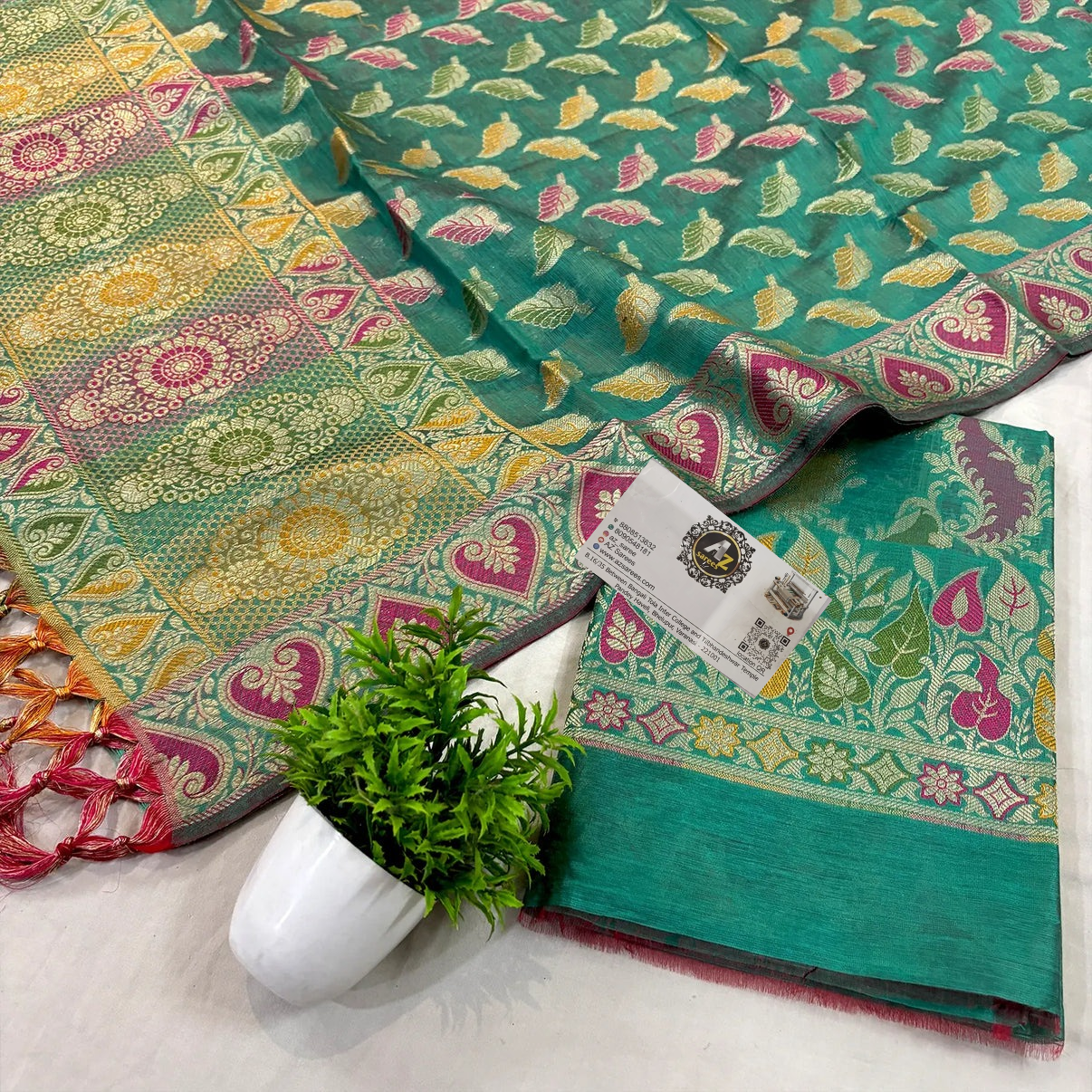 Sea green resham banarasi silk suit