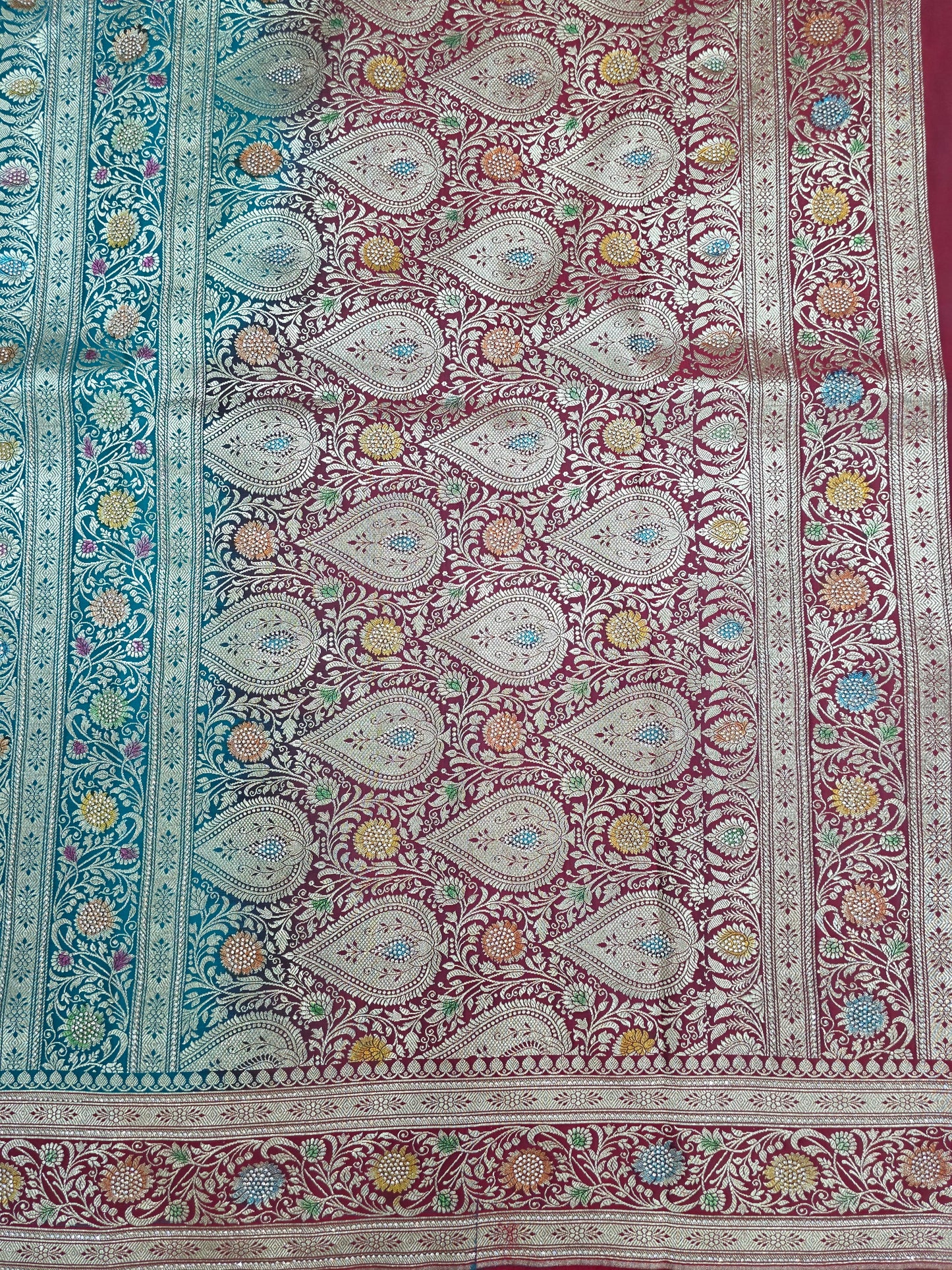 Teal Zarkan Banarasi Katan Saree