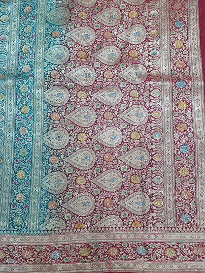 Teal Zarkan Banarasi Katan Saree