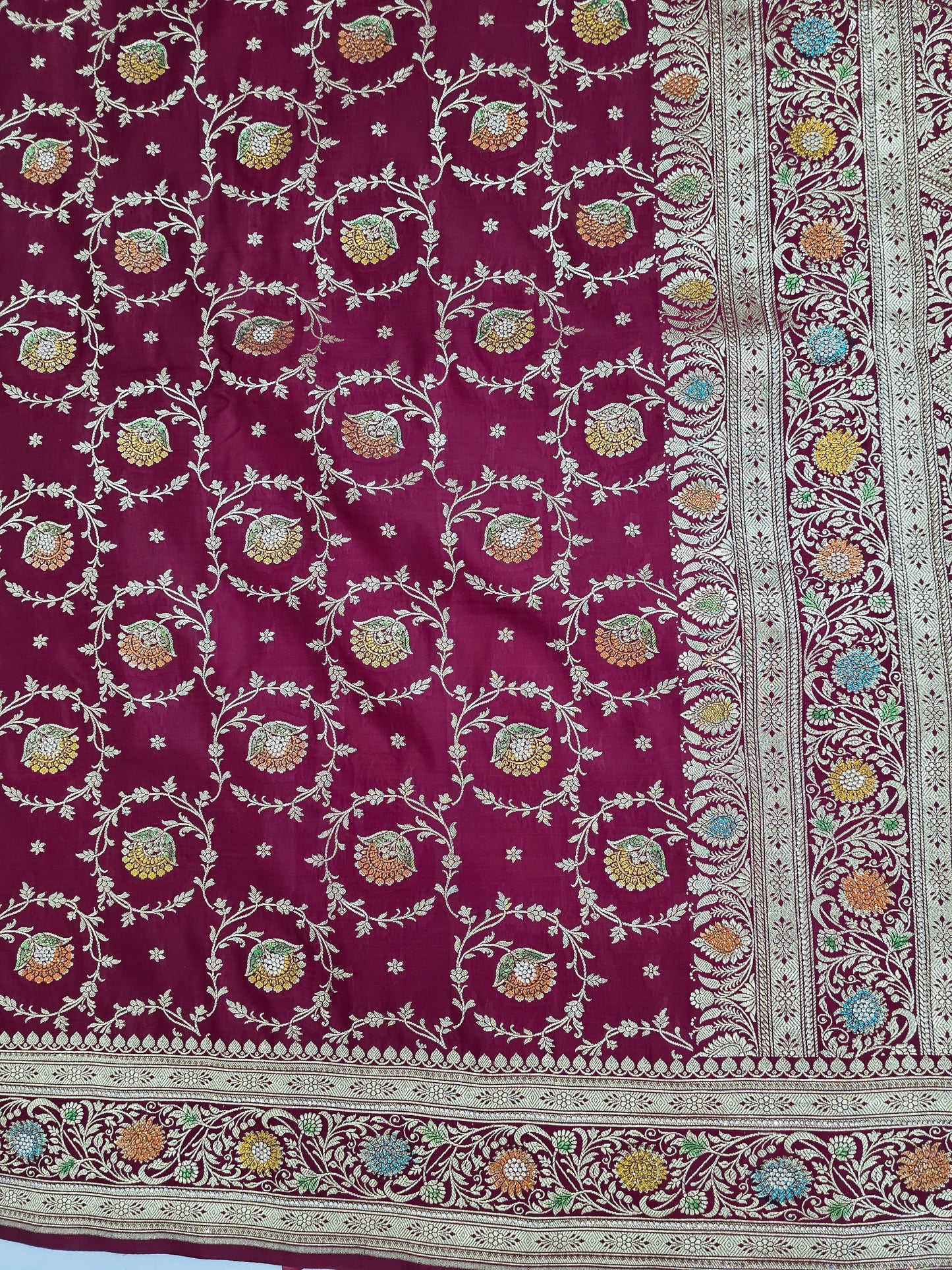 Maroon Zarkan swarovski Banarasi Katan Saree