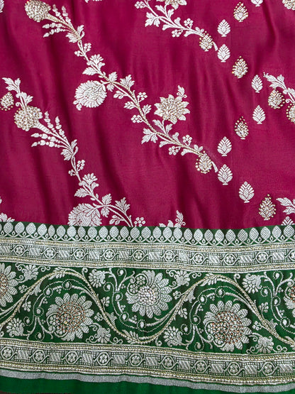 Maroon Zarkan Moti Banarasi Silk Saree