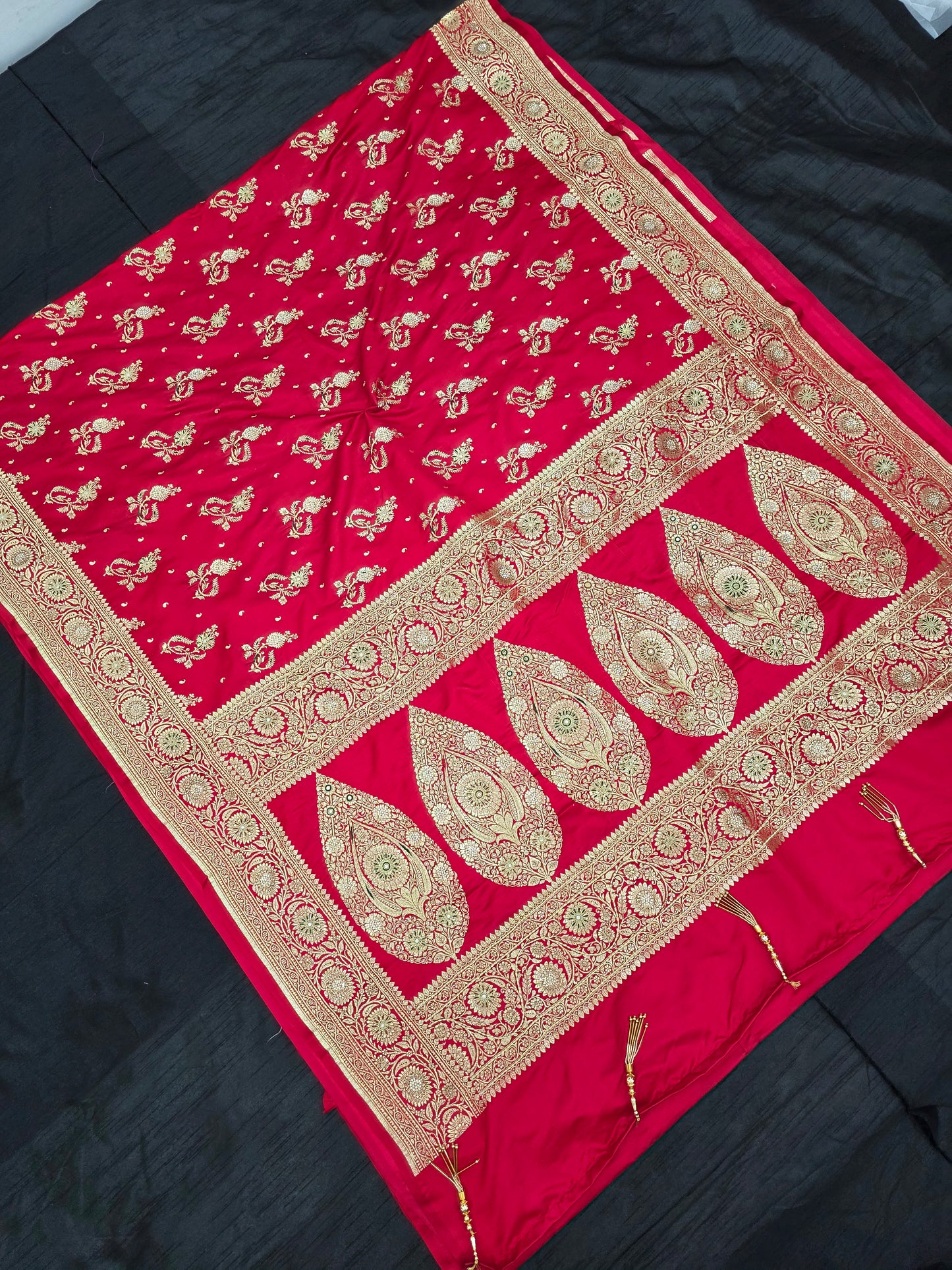 Red Zardozi Zarkan Banarasi Katan Saree