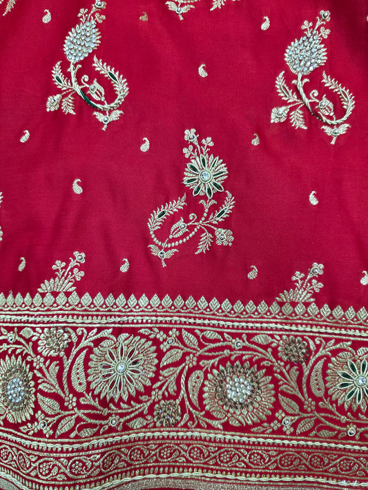 Red Zardozi Zarkan Banarasi Saree