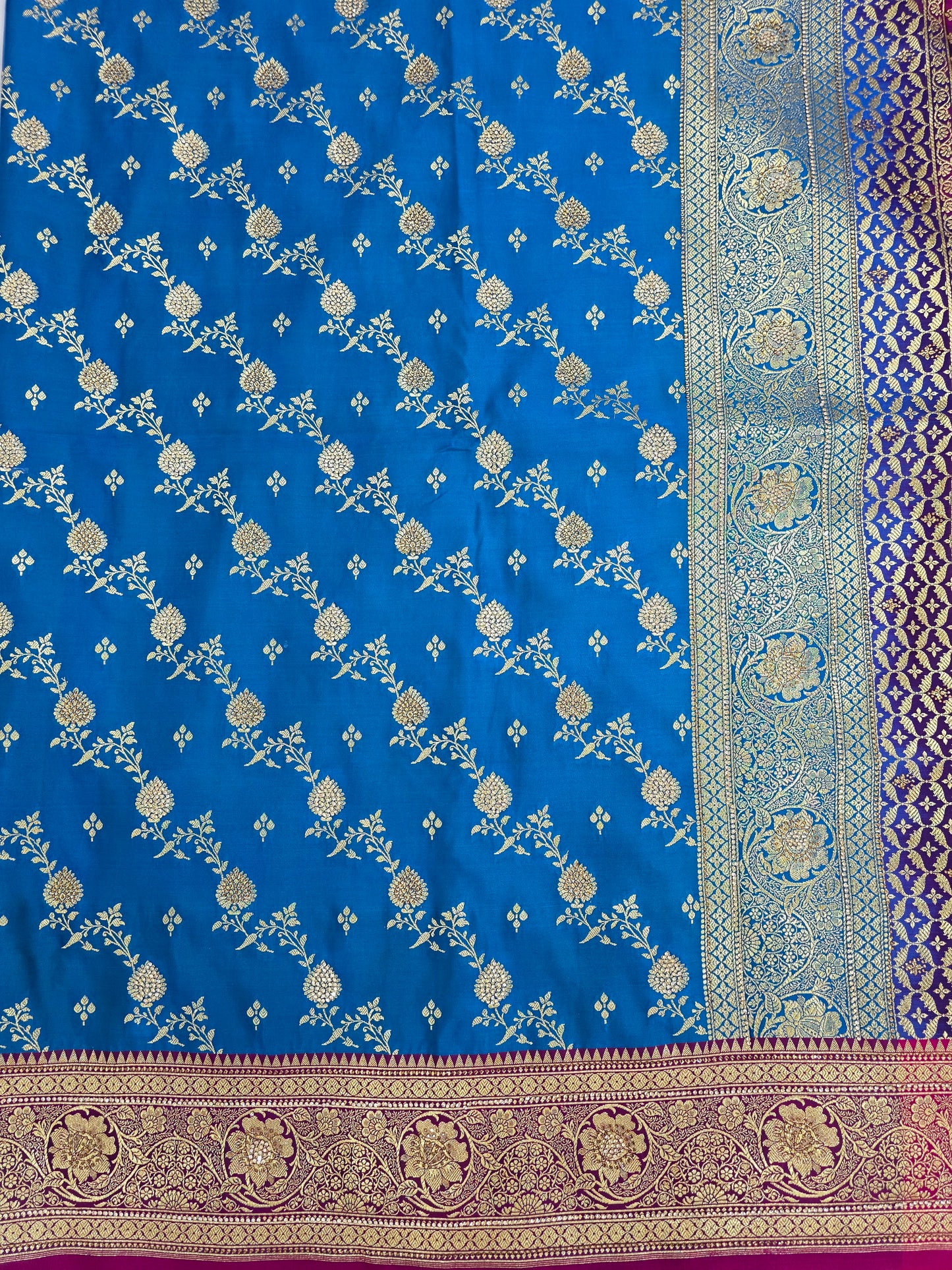 Firozi Blue Zarkan Swarovski Banarasi Saree