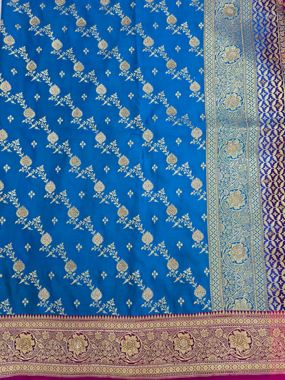 Firozi Blue Zarkan Swarovski Banarasi Saree