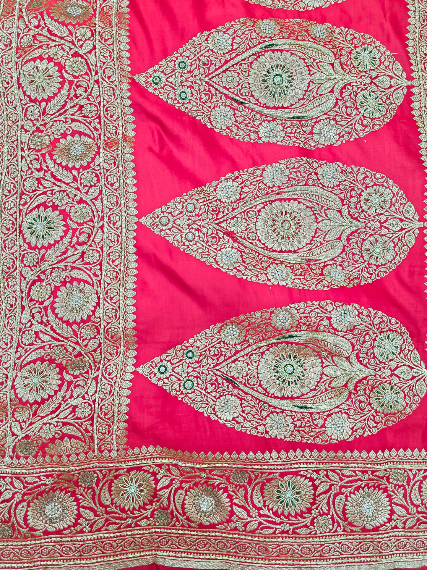 Red Zardozi Zarkan Banarasi Katan Saree