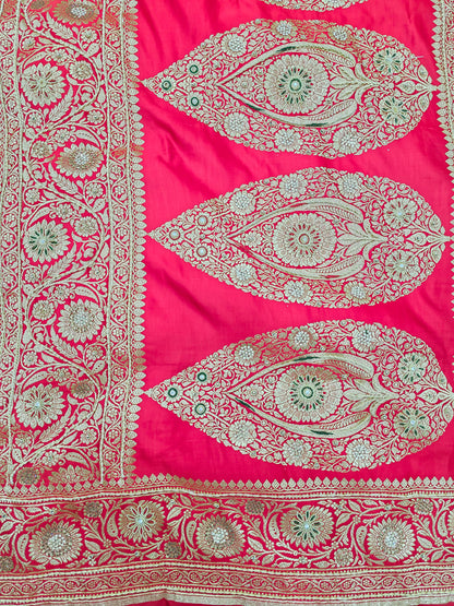 Red Zardozi Zarkan Banarasi Katan Saree
