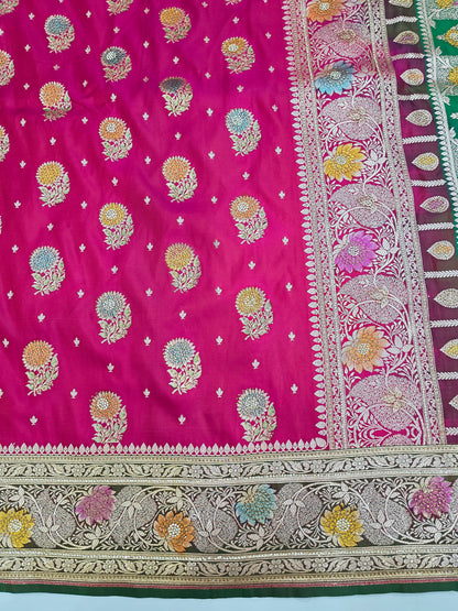 Strawberry Zarkan Swarovski Banarasi Katan Saree