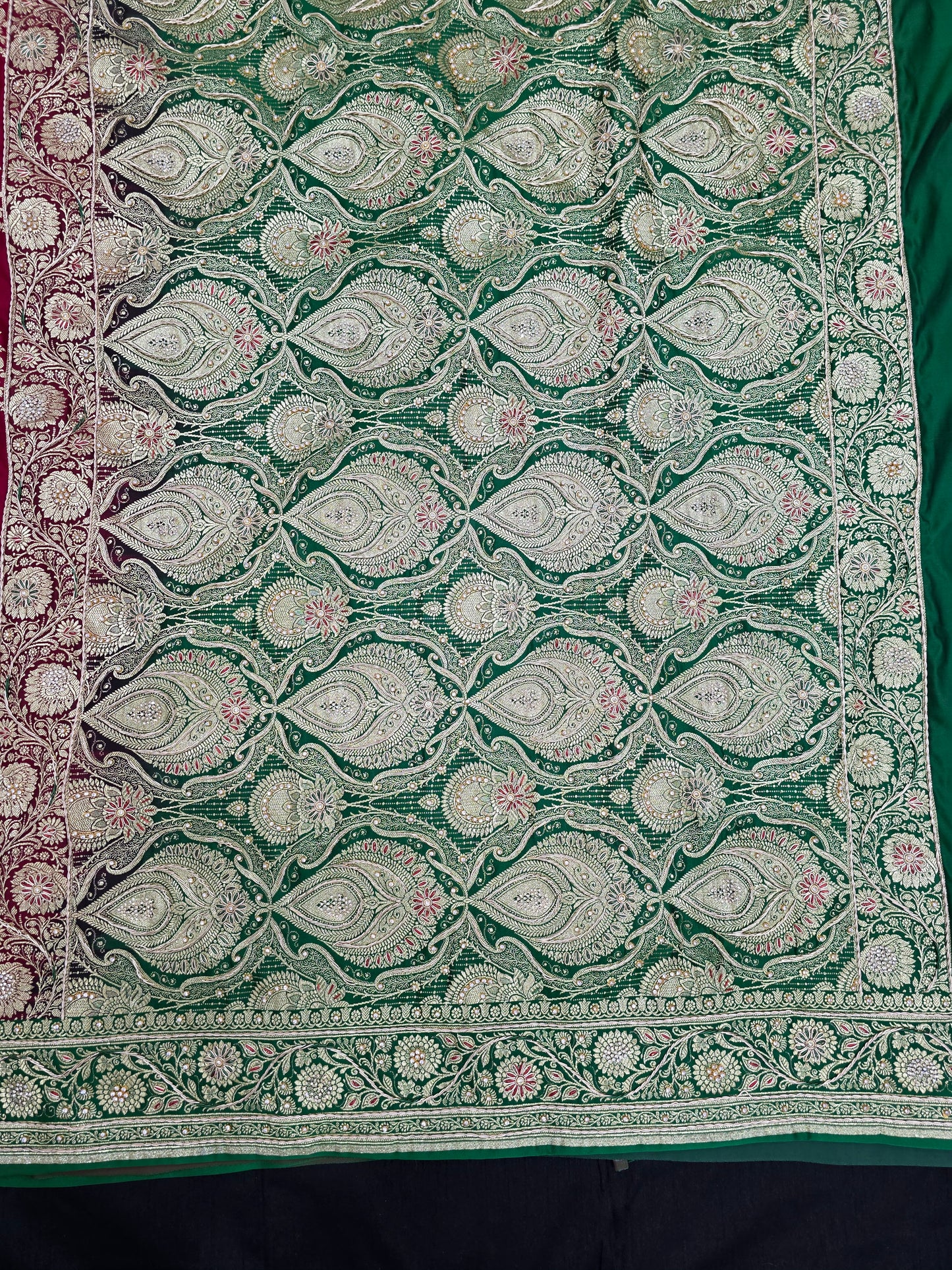 Maroon Zardozi Zarkan Banarasi Katan Saree