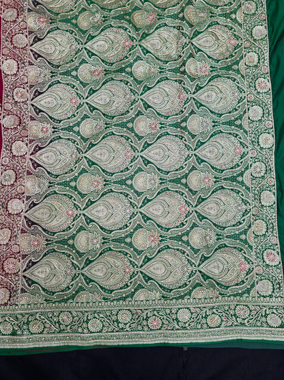 Maroon Zardozi Zarkan Banarasi Katan Saree