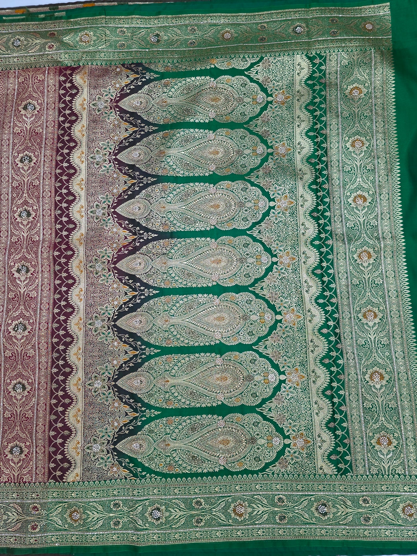Maroon Zarkan Swarovski Banarasi katan saree
