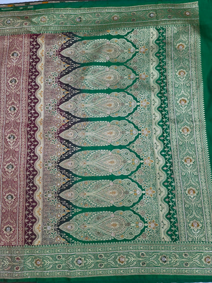 Maroon Zarkan Swarovski Banarasi katan saree