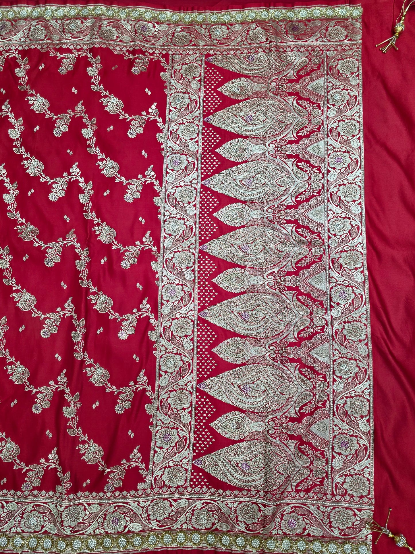 Red Zarkan Swarovski Banarasi Katan Saree