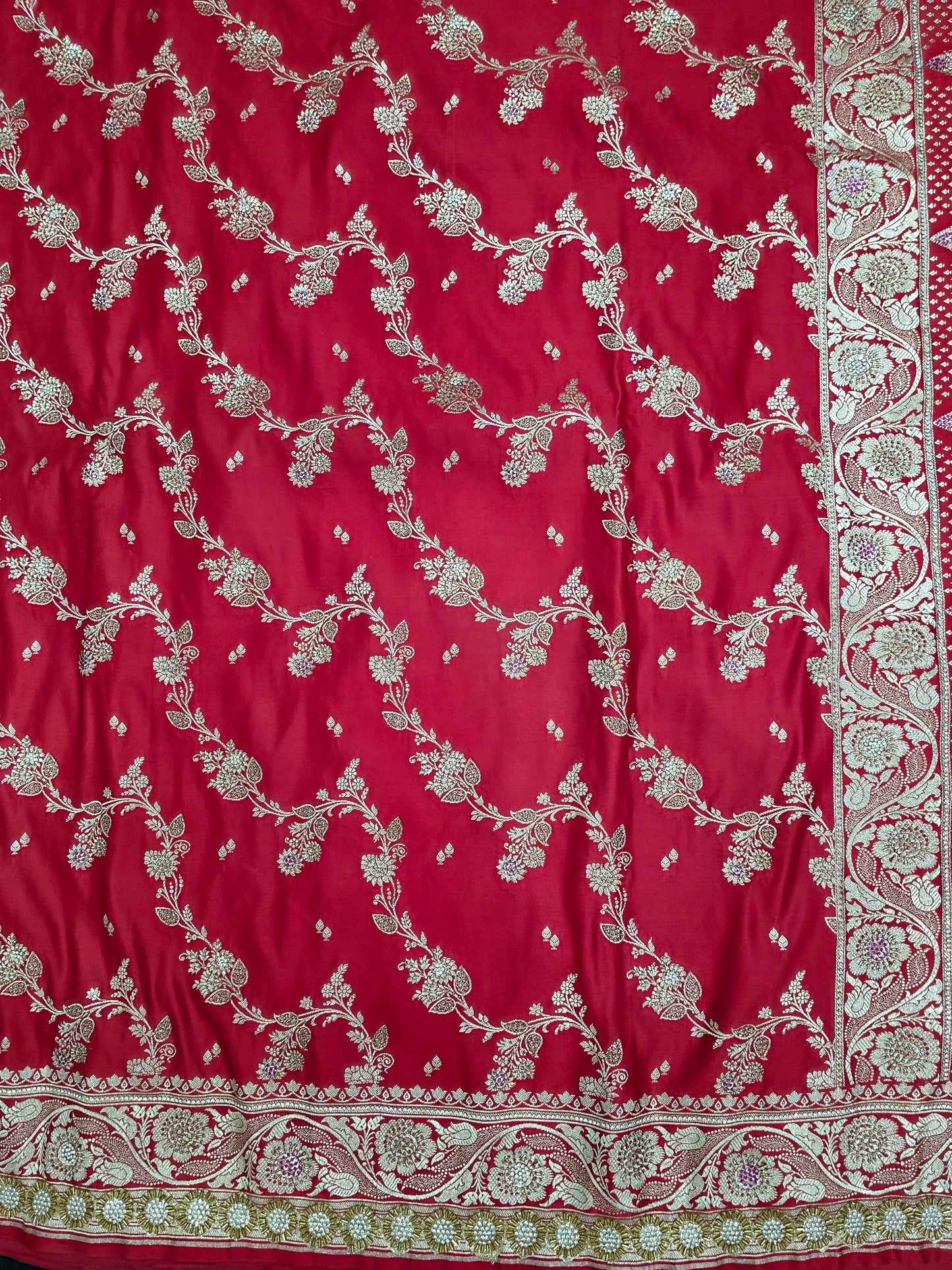 Red Zarkan Swarovski Banarasi Katan Saree