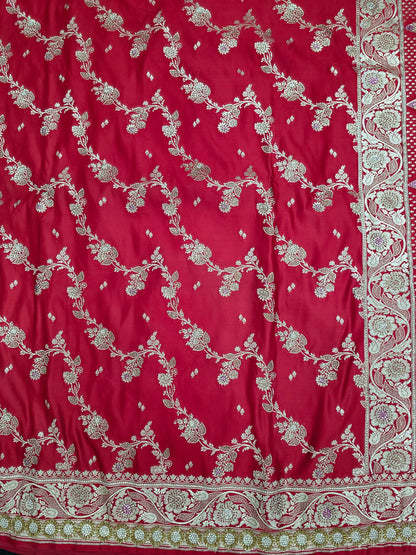 Red Zarkan Swarovski Banarasi Katan Saree
