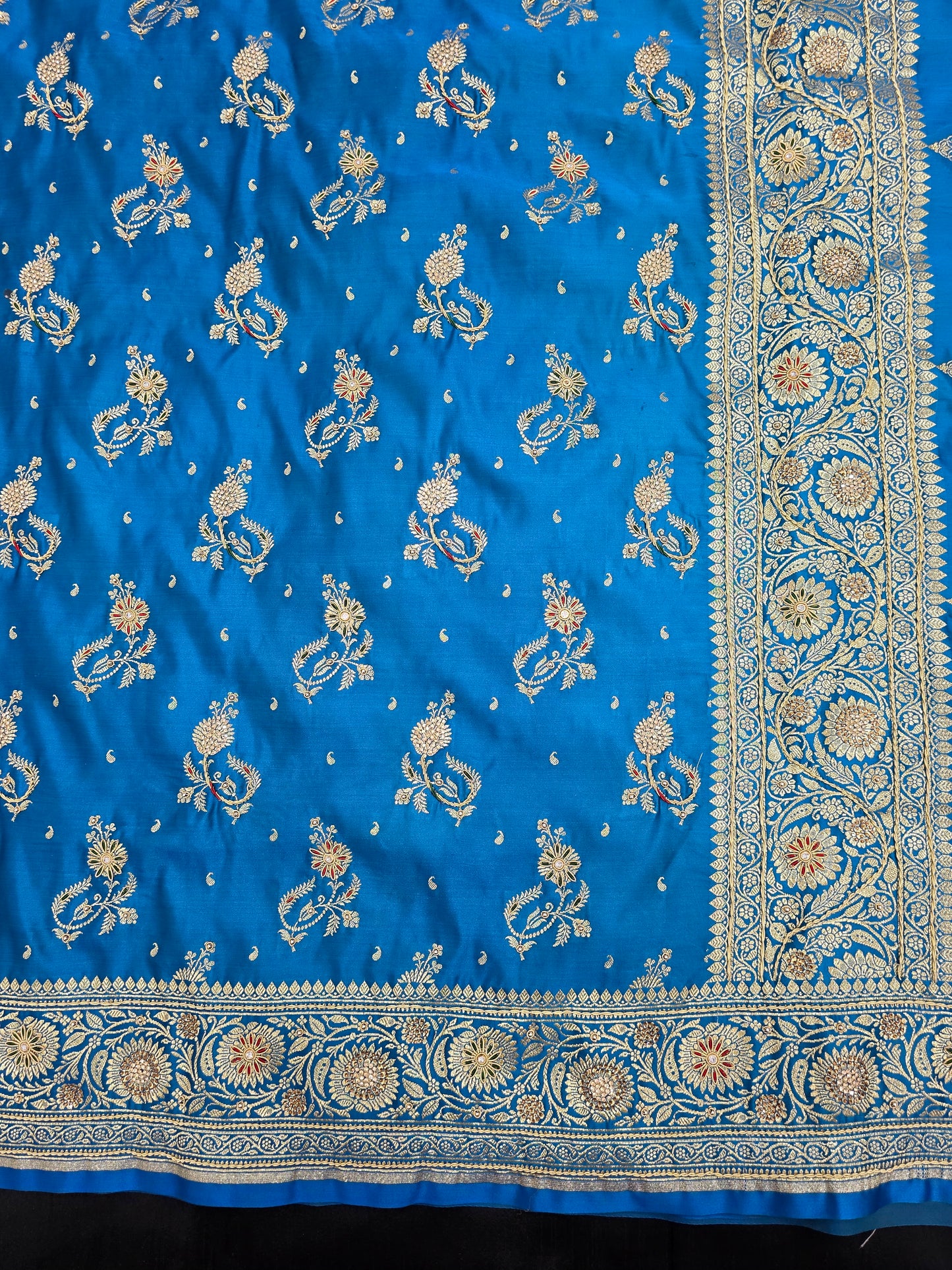Blue Zardozi Zarkan Banarasi Katan Saree