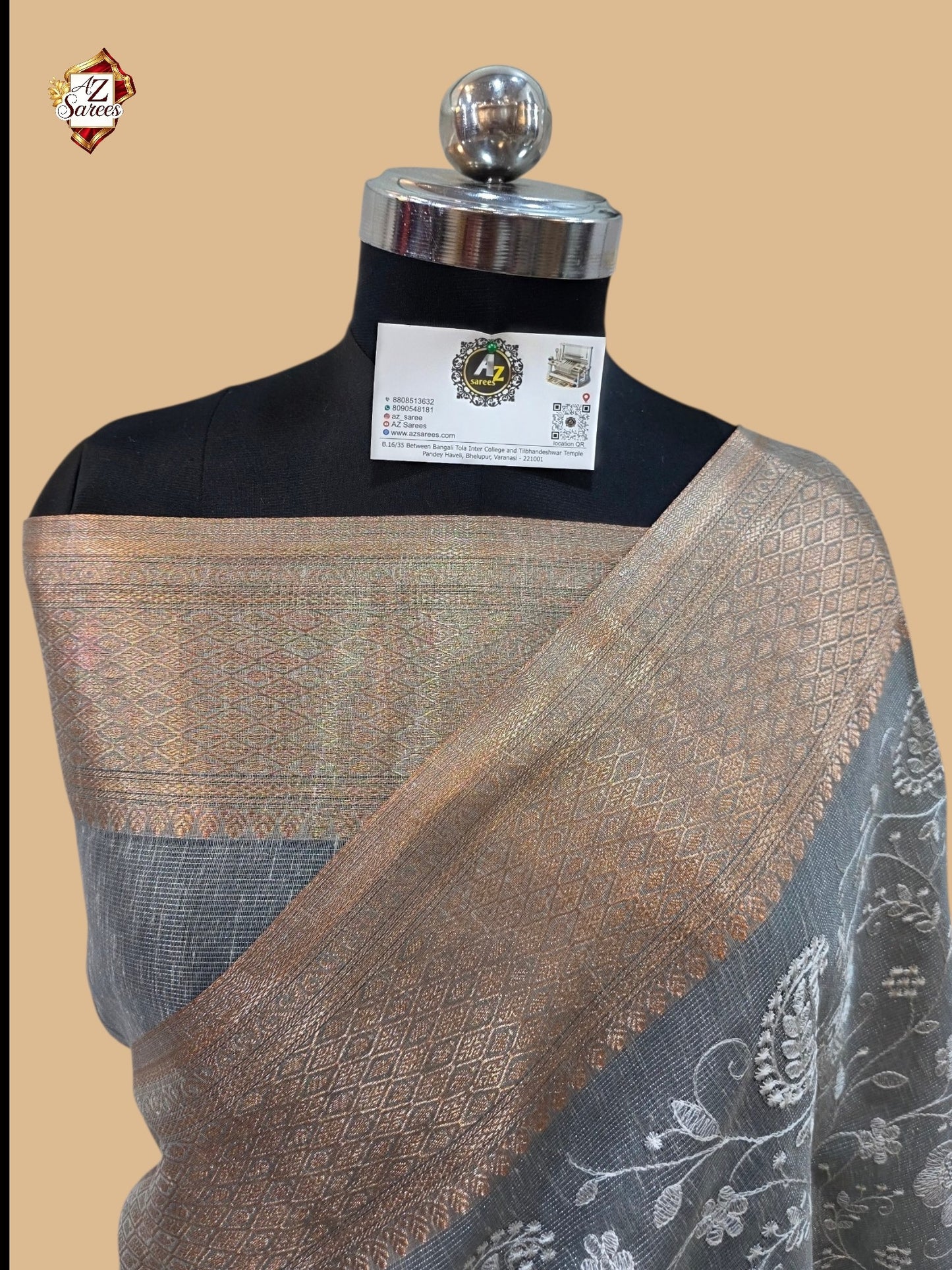 Grey Banarasi Embroidery Saree