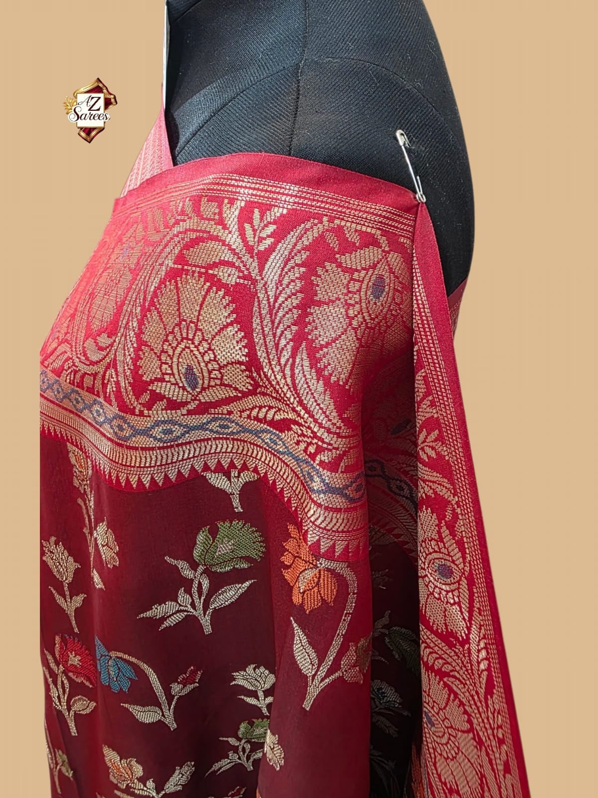 Wine Banarsi Meenakari silk