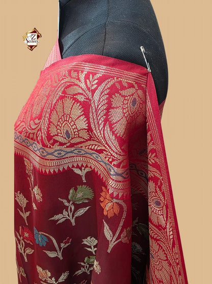 Wine Banarsi Meenakari silk