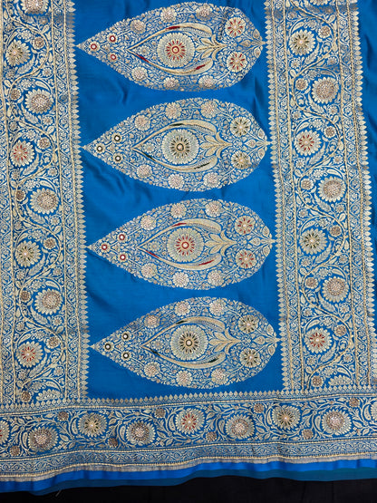 Blue Zardozi Zarkan Banarasi Katan Saree